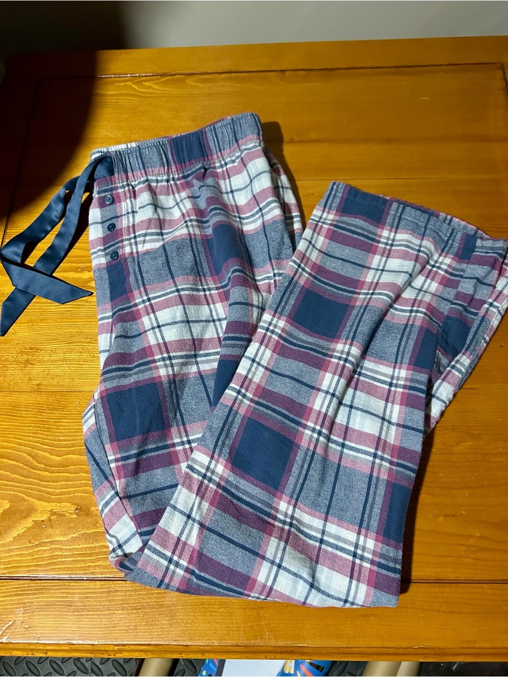 (3/$10) Womens' Plaid Flannel Lounge Pants - Navy and Pink